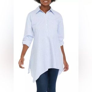 Cupio Blue and White Striped Asymmetrical Tunic Top